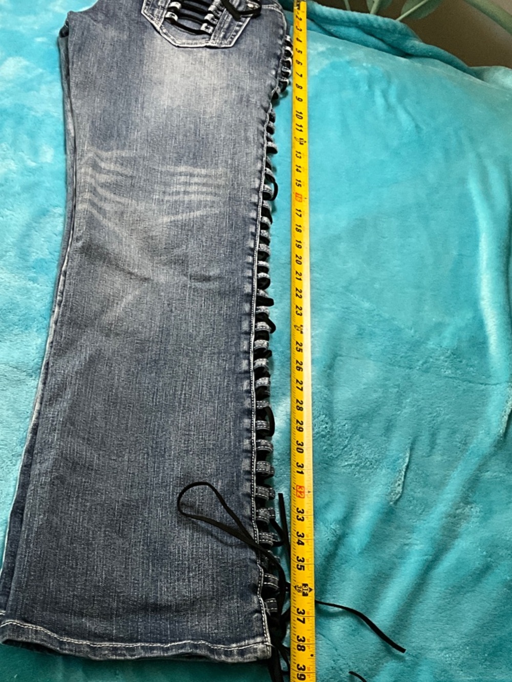 Platinum Plush Women's Blue Lace-Up Bootcut Jeans - Picture 8 of 10